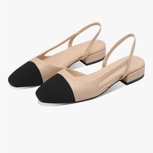 Elegant Black and Tan Women's Slingback Shoes color block Parisian